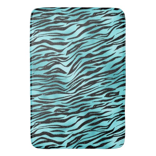 Black Zebra Stripes Animal Print on Turquoise Bath Mat