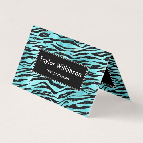 Black Zebra Stripes Animal Print on Turquoise Business Card