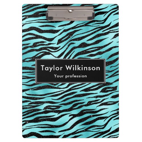 Black Zebra Stripes Animal Print on Turquoise Clipboard