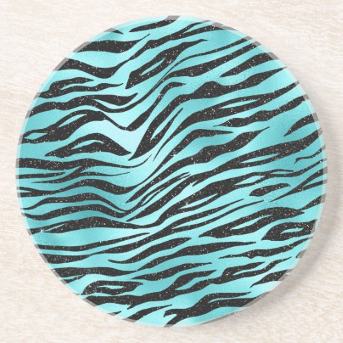 Black Zebra Stripes Animal Print on Turquoise Coaster