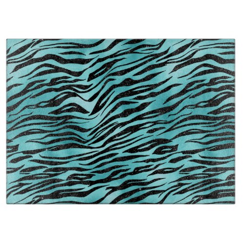 Black Zebra Stripes Animal Print on Turquoise Cutting Board