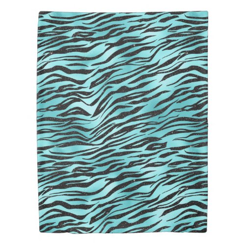 Black Zebra Stripes Animal Print on Turquoise Duvet Cover