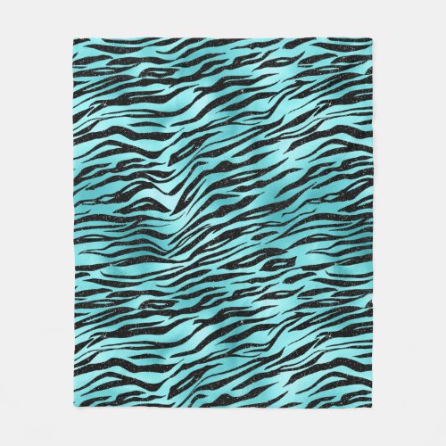 Black Zebra Stripes Animal Print on Turquoise Fleece Blanket