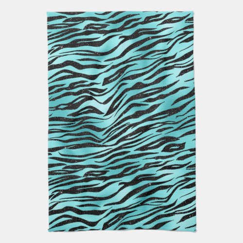 Black Zebra Stripes Animal Print on Turquoise Kitchen Towel