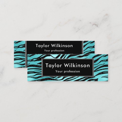 Black Zebra Stripes Animal Print on Turquoise Mini Business Card