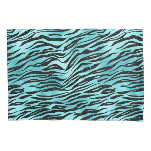 Black Zebra Stripes Animal Print on Turquoise Pillow Case