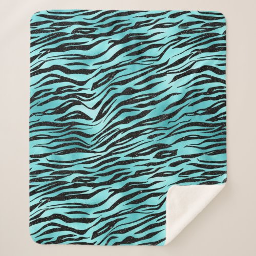 Black Zebra Stripes Animal Print on Turquoise Sherpa Blanket