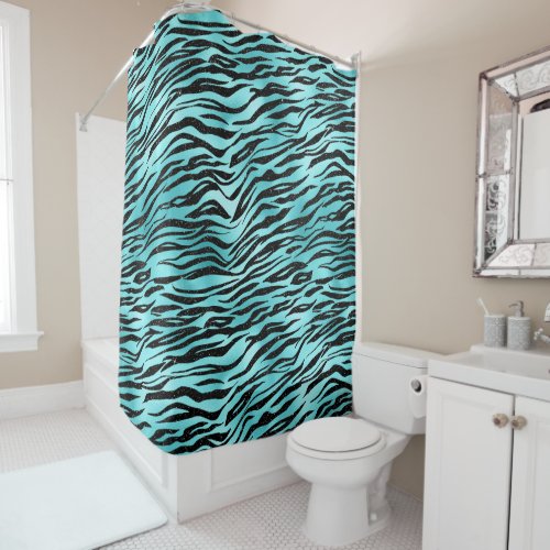 Black Zebra Stripes Animal Print on Turquoise Shower Curtain