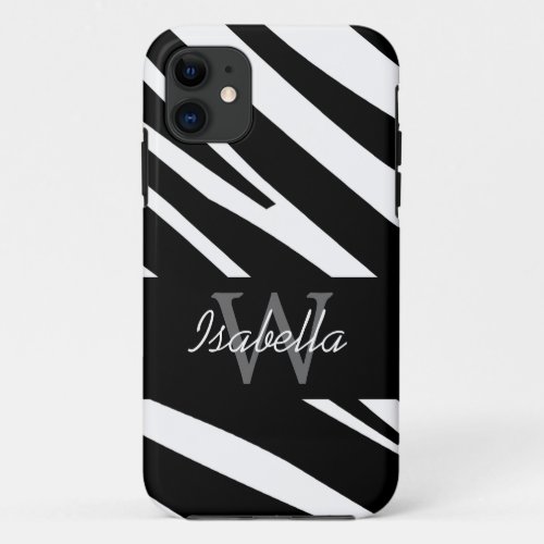 BLACK ZEBRA STRIPES INITIAL NAME iPhone 11 CASE