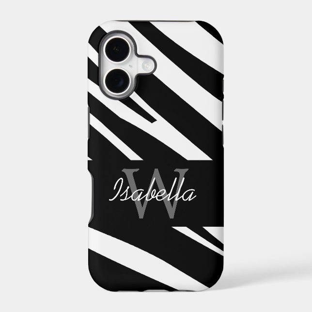 BLACK ZEBRA STRIPES INITIAL NAME IPHONE CASE (Back)