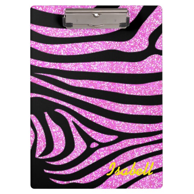 Black Zebra Stripes Name Teal Glitter Clipboard (Front)