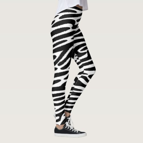 Black Zebra Stripes Over White Background Leggings