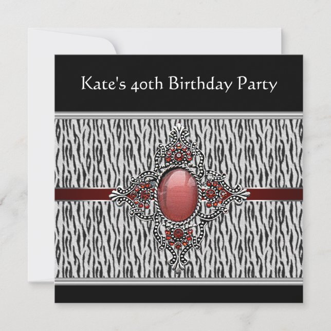 Black Zebra Womans 40th Birthday Party Invitation (Front)