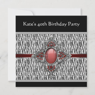 Black Zebra Womans 40th Birthday Party Invitation