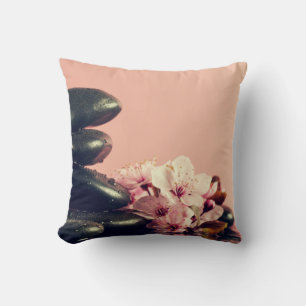 Black Zen Stones Flowers Throw Pillow