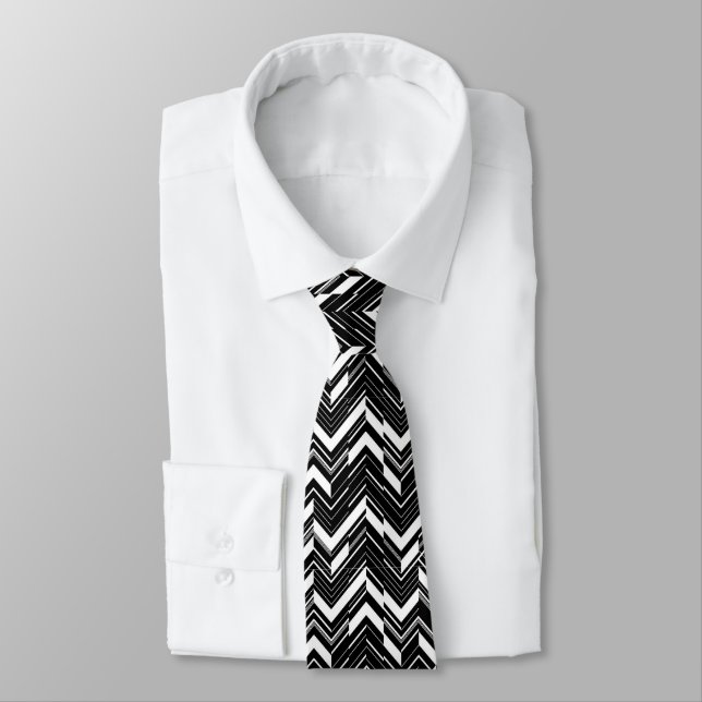 Black Zig Zag Men's Tie (Tied)