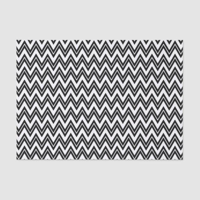 Black Zigzag Chevron Over White Background Tissue Paper (Front)
