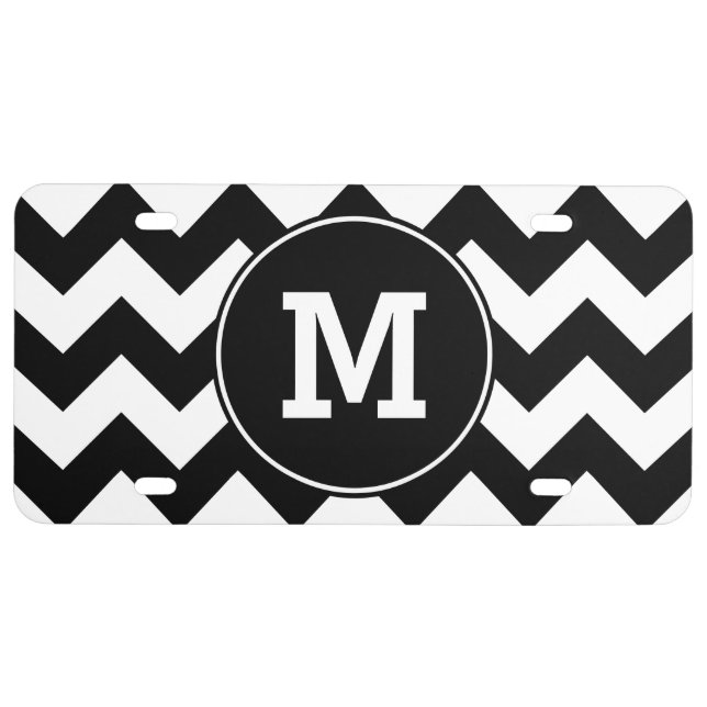 Black Zigzag Pattern Monogram License Plate (Front)