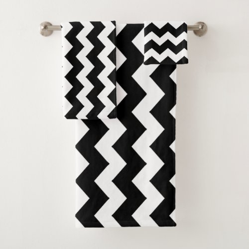 Black Zigzag Striped Bath Towel Set