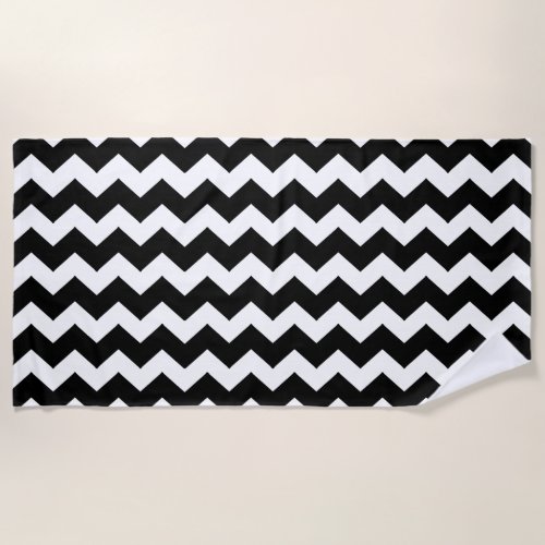 Black Zigzag Striped Beach Towel