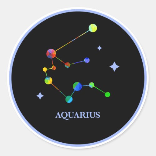 Black Zodiac Aquarius Rainbow Sticker