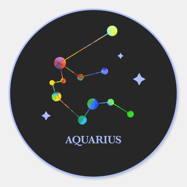 Black Zodiac Aquarius Rainbow Sticker (Front)