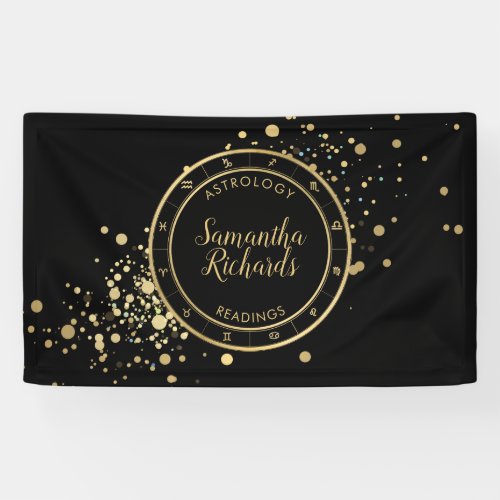 Black Zodiac Astrology Gold Stars Banner