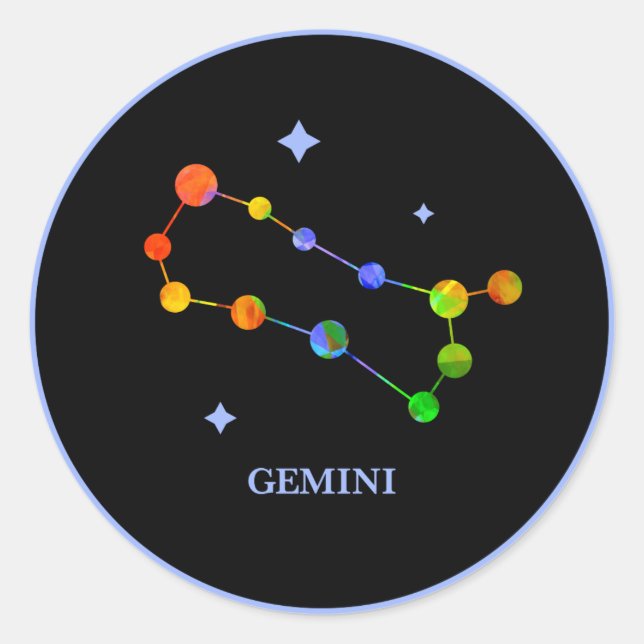 Black Zodiac Gemini Rainbow Sticker (Front)