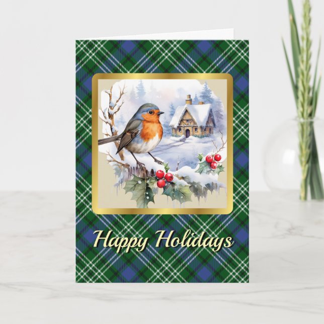 Blackadder Crest & Tartan w/Robin Personalized  Card (Front)