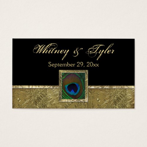Blackand Gold Peacock Feather Wedding Favor Tag Business Card