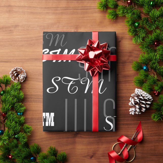 blackandwhite personalized initials or brand wrapping paper (Holiday Gift)