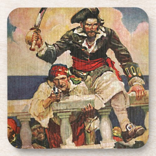 Blackbeard Buccaneer Pirate and Mate Illustration Coaster