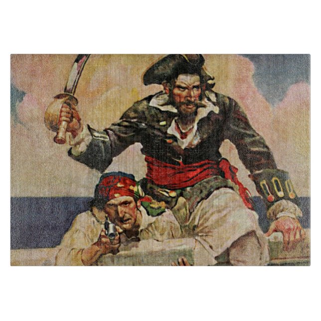 Blackbeard Buccaneer Pirate and Mate Illustration Cutting Board (Front)