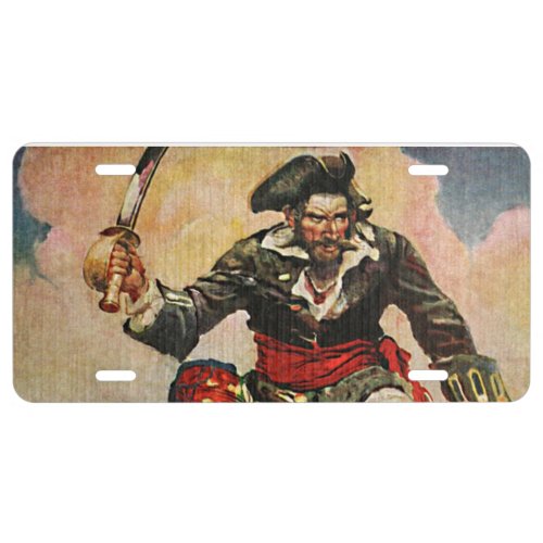 Blackbeard Buccaneer Pirate and Mate Illustration License Plate
