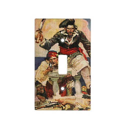 Blackbeard Buccaneer Pirate and Mate Illustration Light Switch Cover