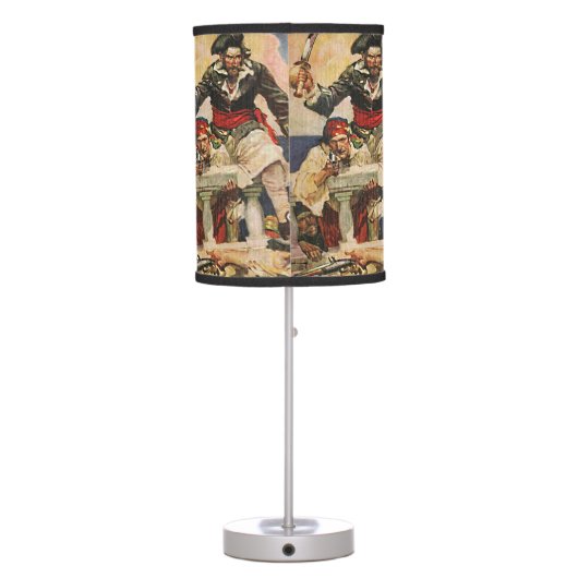 Blackbeard Buccaneer Pirate and Mate Illustration Table Lamp (Back)