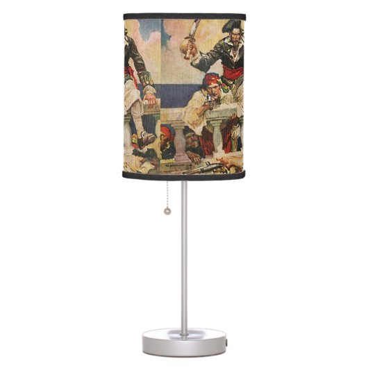 Blackbeard Buccaneer Pirate and Mate Illustration Table Lamp (Right)