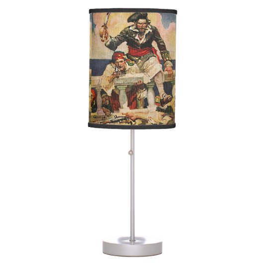 Blackbeard Buccaneer Pirate and Mate Illustration Table Lamp (Front)