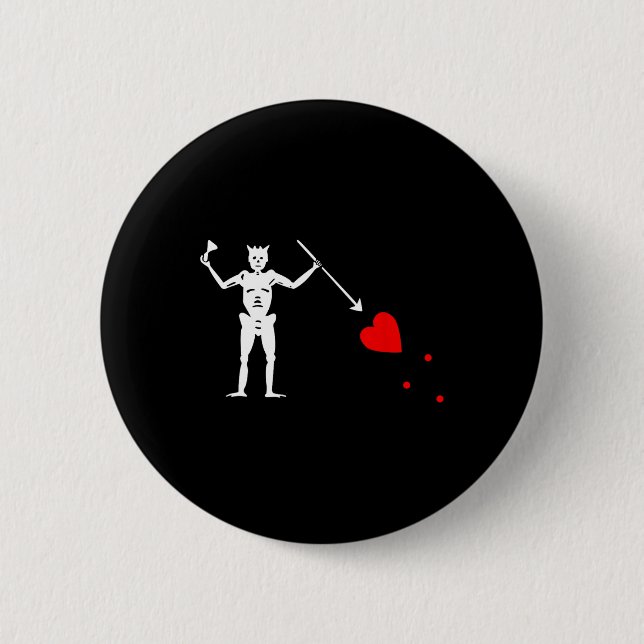 Blackbeard Pirate Flag Jolly Roger Skeleton Hallow Button (Front)