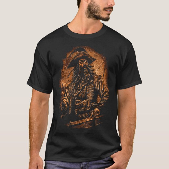 Blackbeard Pirate Portrait  Pirates Pirateship T-Shirt (Front)