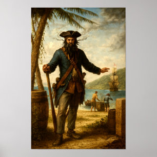 Blackbeard The Pirate With Smoking Beard Poster