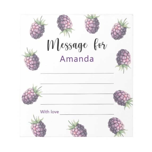 Blackberries birthday time capsule message notepad (Front)
