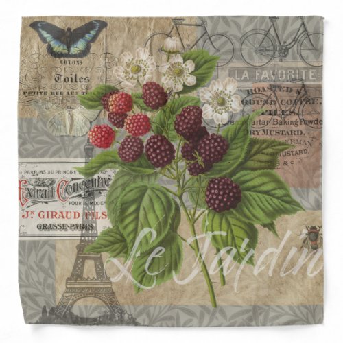 Blackberries Floral Garden Flower Butterfly Art Bandana