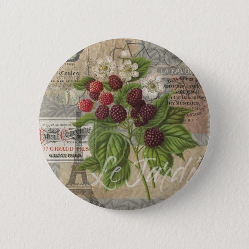 Blackberries Floral Garden Flower Butterfly Art Button