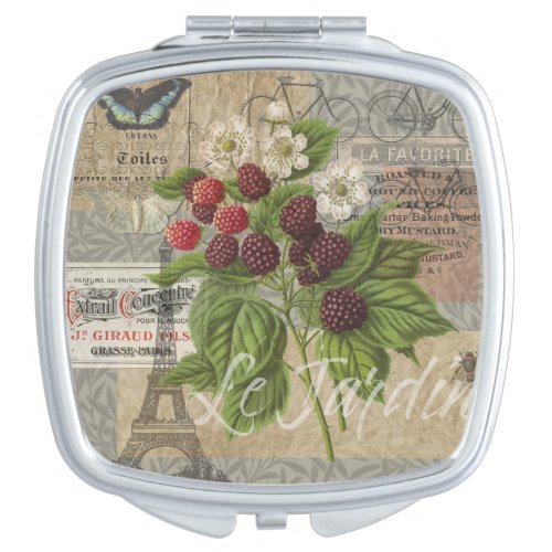 Blackberries Floral Garden Flower Butterfly Art Compact Mirror