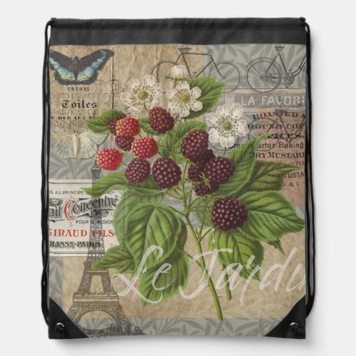 Blackberries Floral Garden Flower Butterfly Art Drawstring Bag