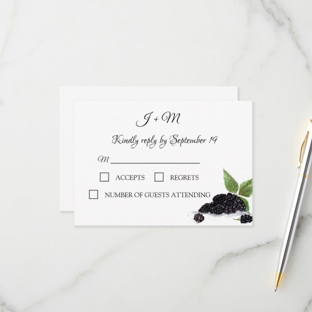 Blackberries Fruit Summer Modern Wedding RSVP Card (Front/Back In Situ)