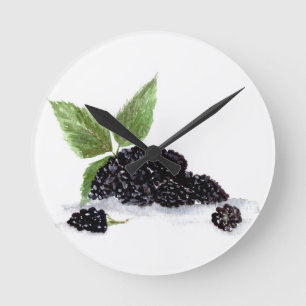 Blackberries fruits watercolour painting round clock