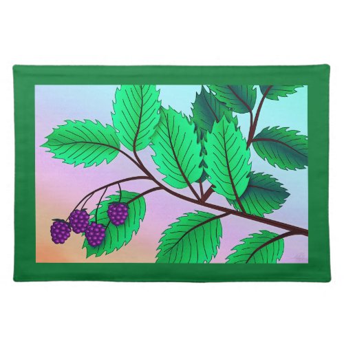 Blackberries on a Branch Print Cloth Placemat