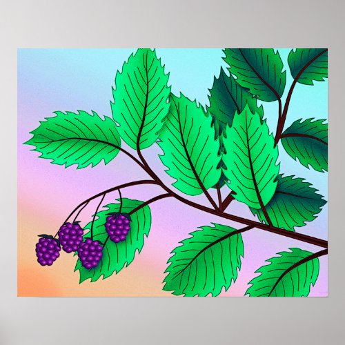 Blackberries on a Branch print with border